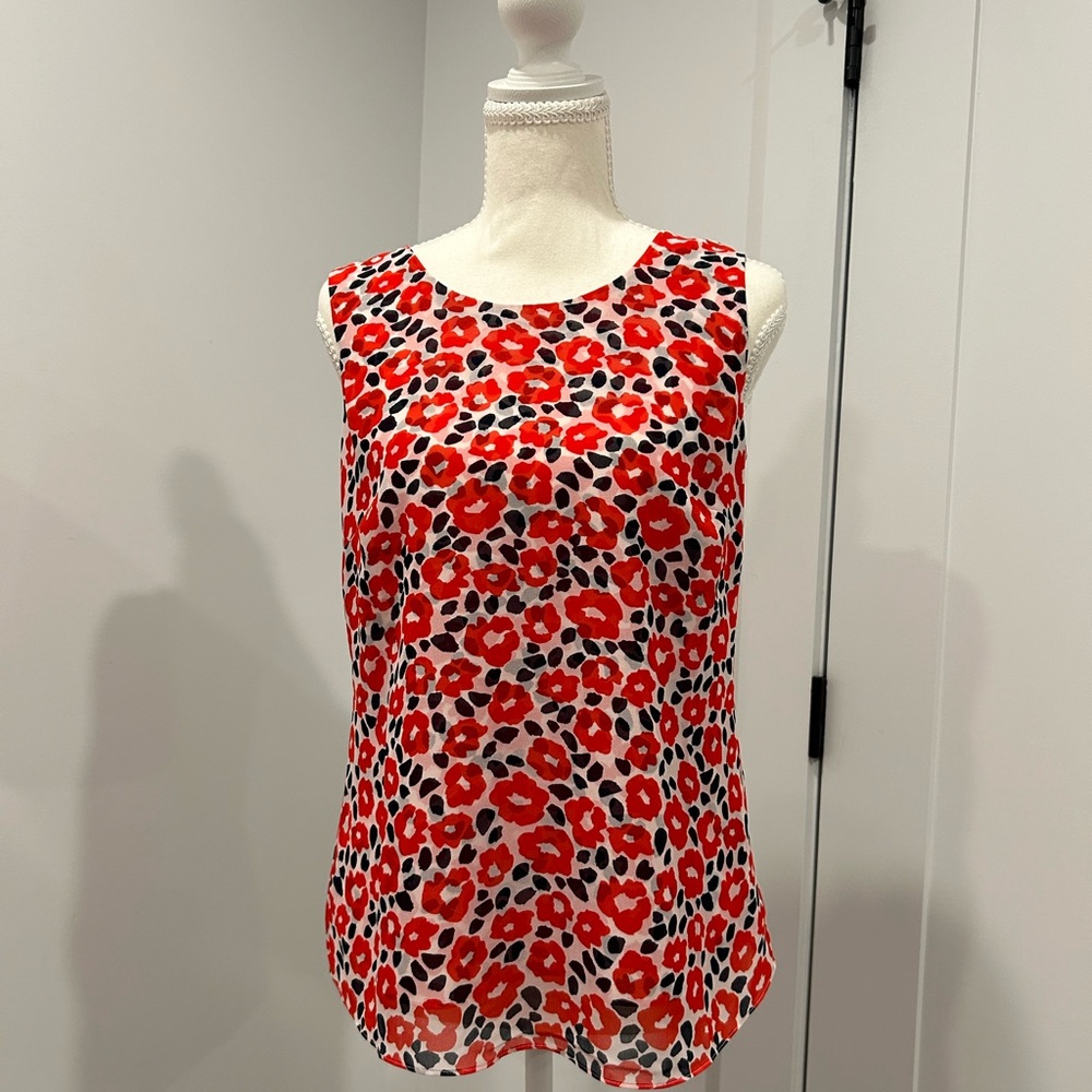 CAbi Red and Black Floral Sleeveless Blouse